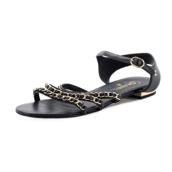 Chanel Shoes - Chanel Women's Chain Ankle Strap Sandals Leather Black